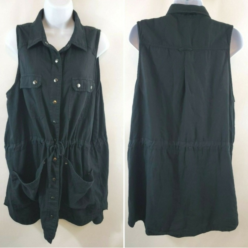 Free People Too Far Black Long Tunic Utility Cargo Vest
